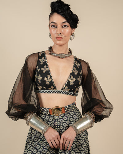 Black Bishop Sleeve Sharara Set