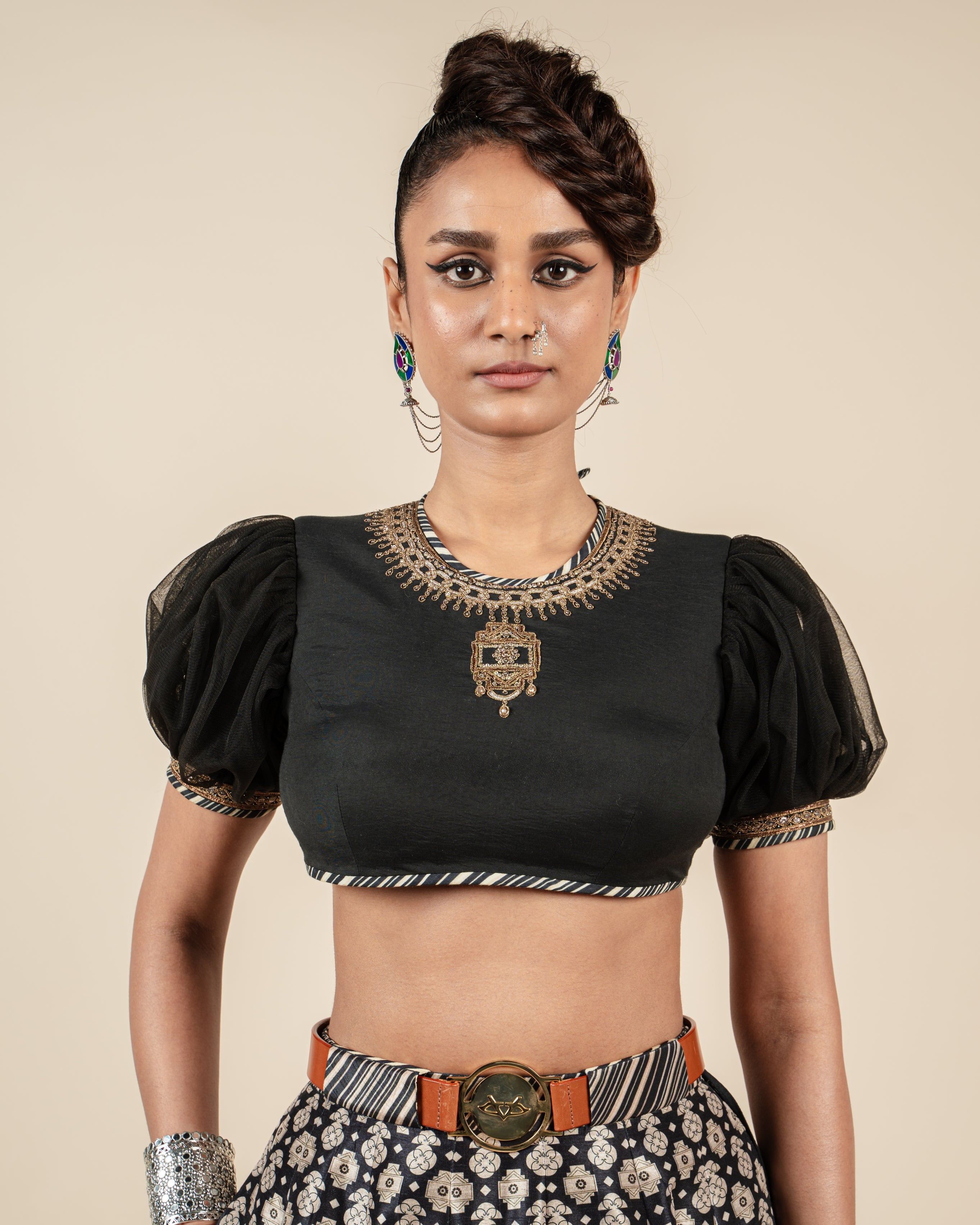 Almond Ivory - Black Skirt Set