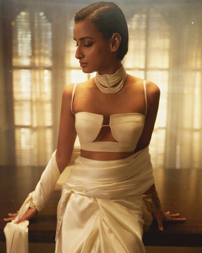 Handwoven Porcelain White Sari