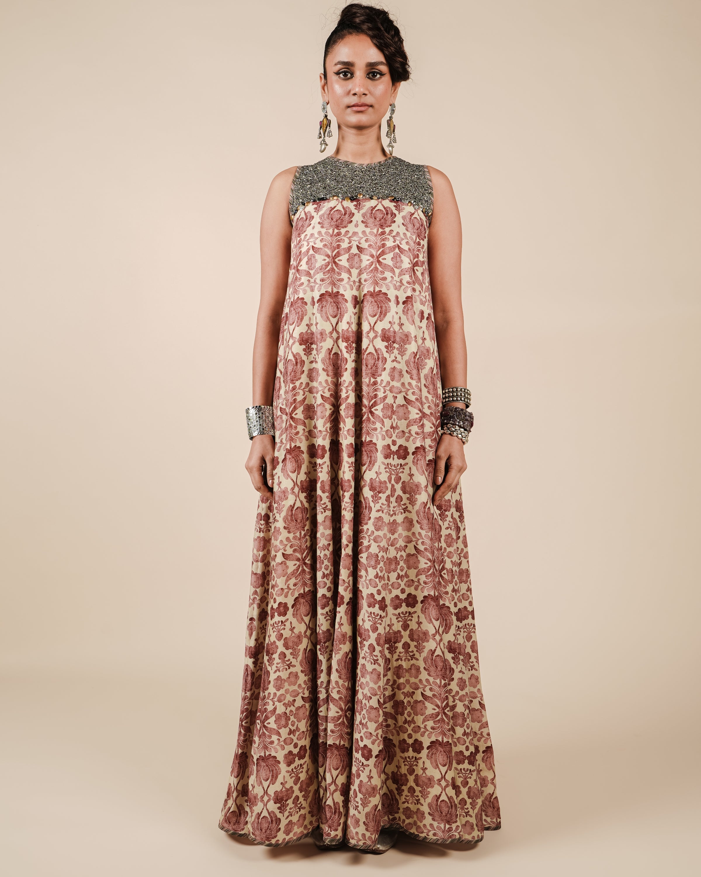 Rust Pink - Ivory Maxi Dress