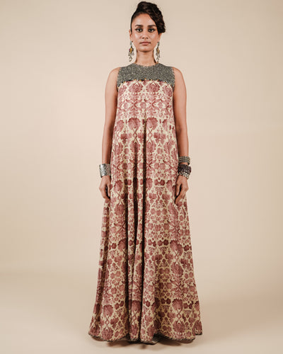 Rust Pink - Ivory Maxi Dress