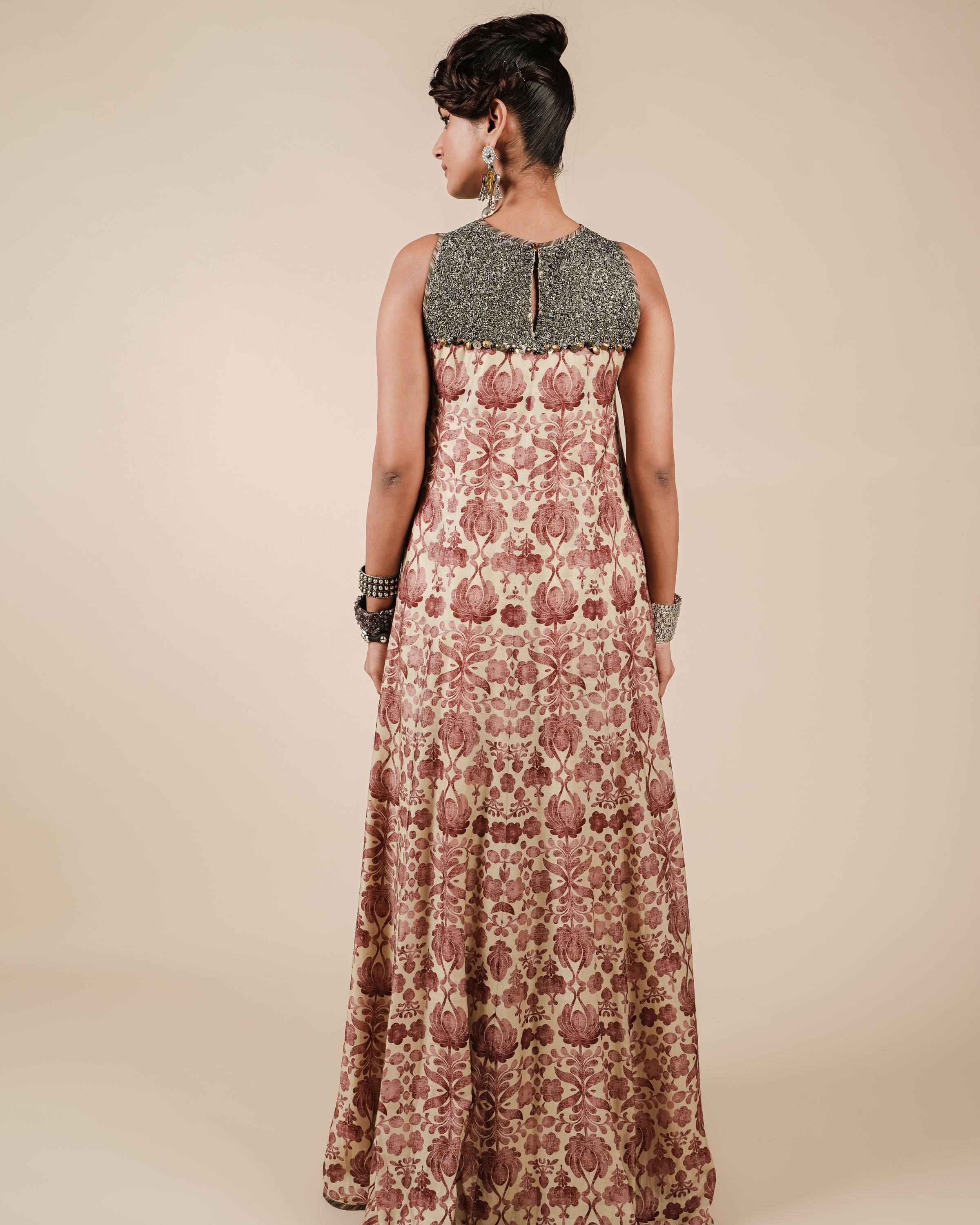 Rust Pink - Ivory Maxi Dress
