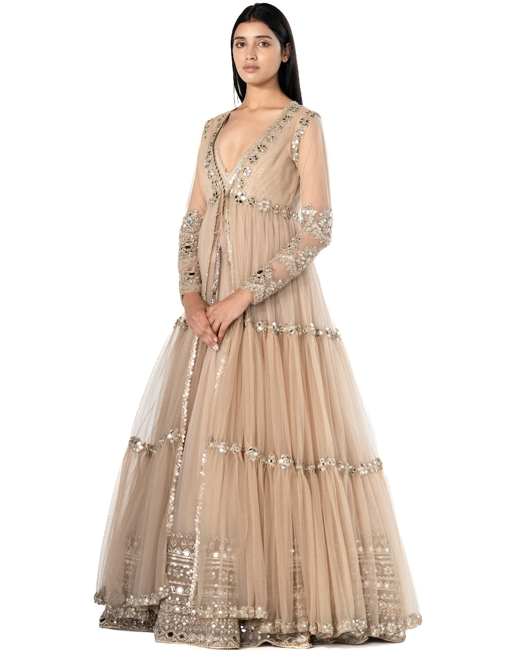 Beige Embroidered Anarkali Set