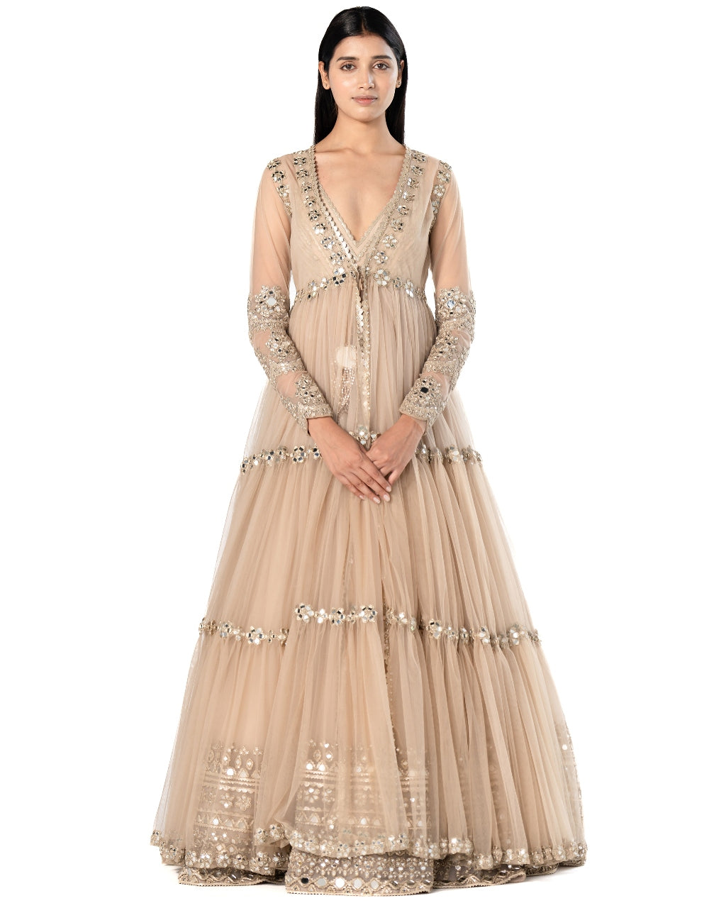 Beige Embroidered Anarkali Set