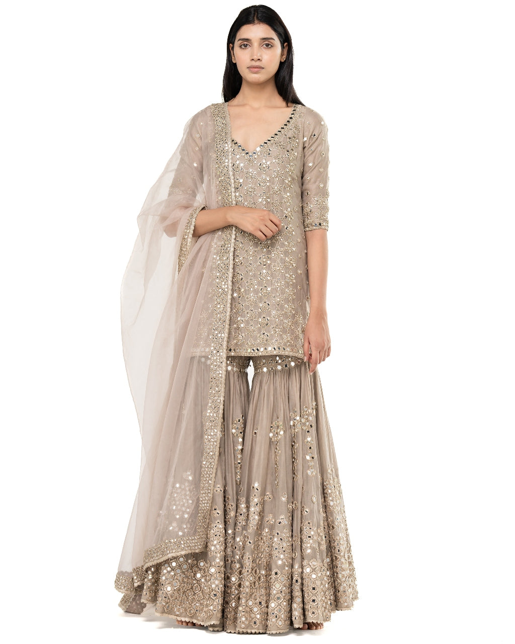 Grey Kurta And Gharara Set