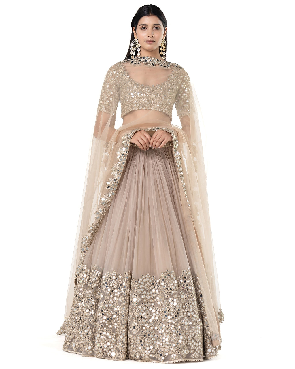 Moon Grey Embellished Tulle Lehenga Set