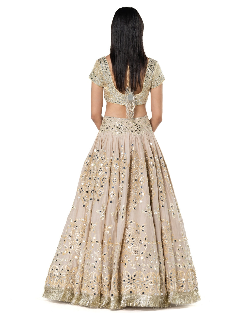 Beige Mirror Embellished Lehenga Set