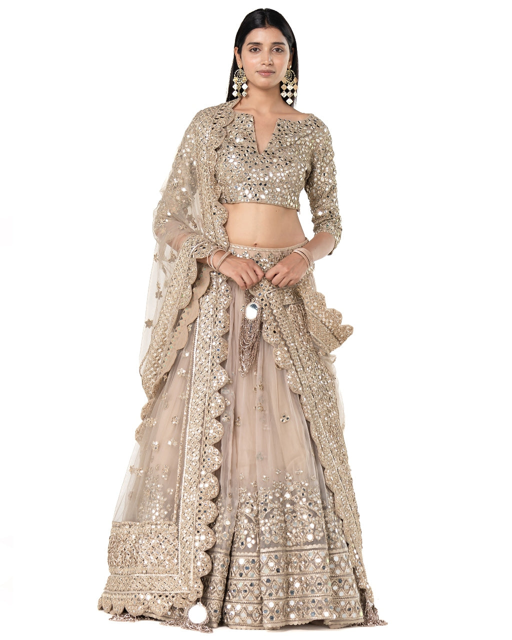 Moon Grey Heavily Embellished Lehenga Set