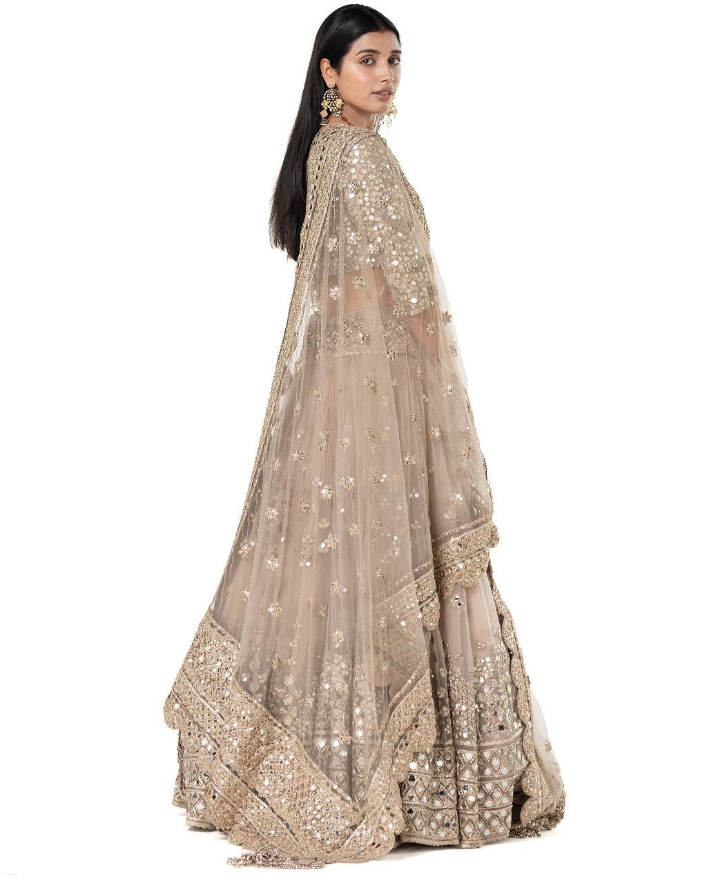 Moon Grey Heavily Embellished Lehenga Set