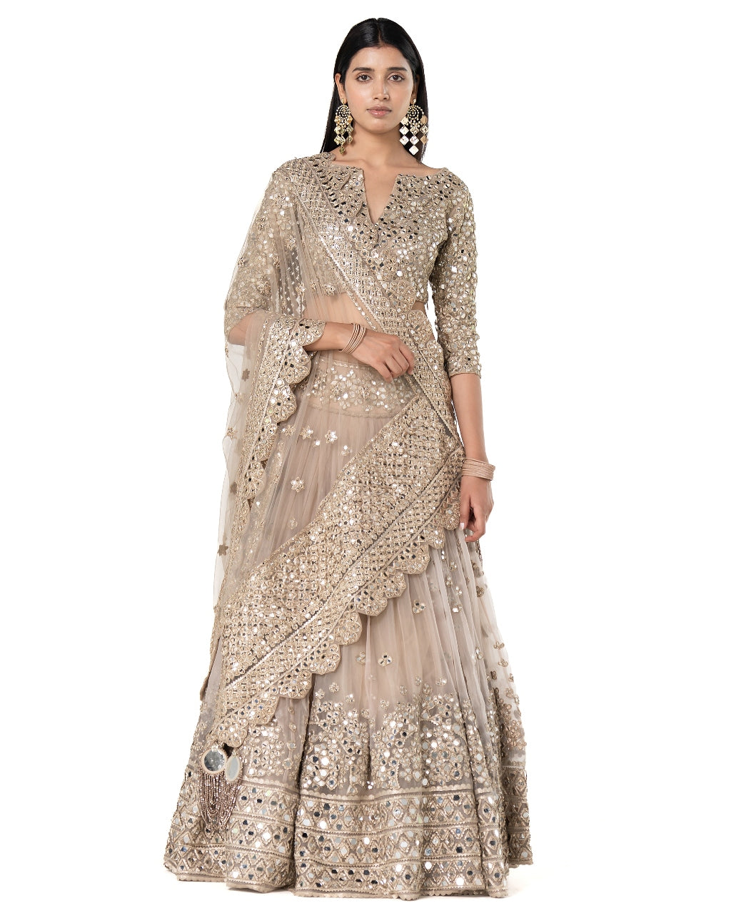 Moon Grey Heavily Embellished Lehenga Set