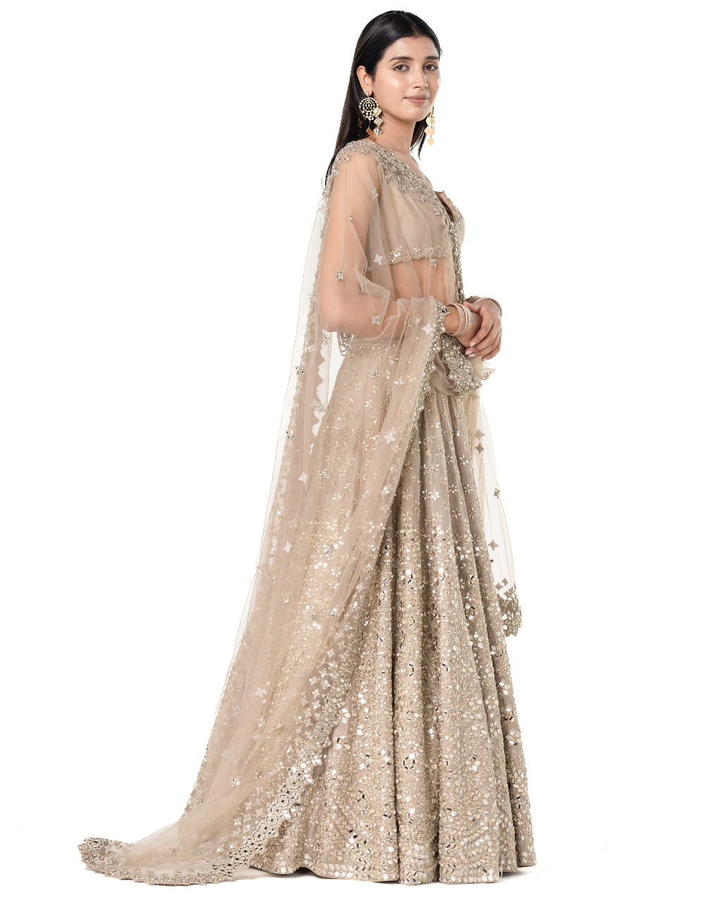 Moon Grey Sleeveless Embellished Lehenga Set