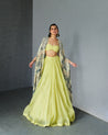 Mint Green Skirt And Blossom Cape Set by Bhumika Sharma