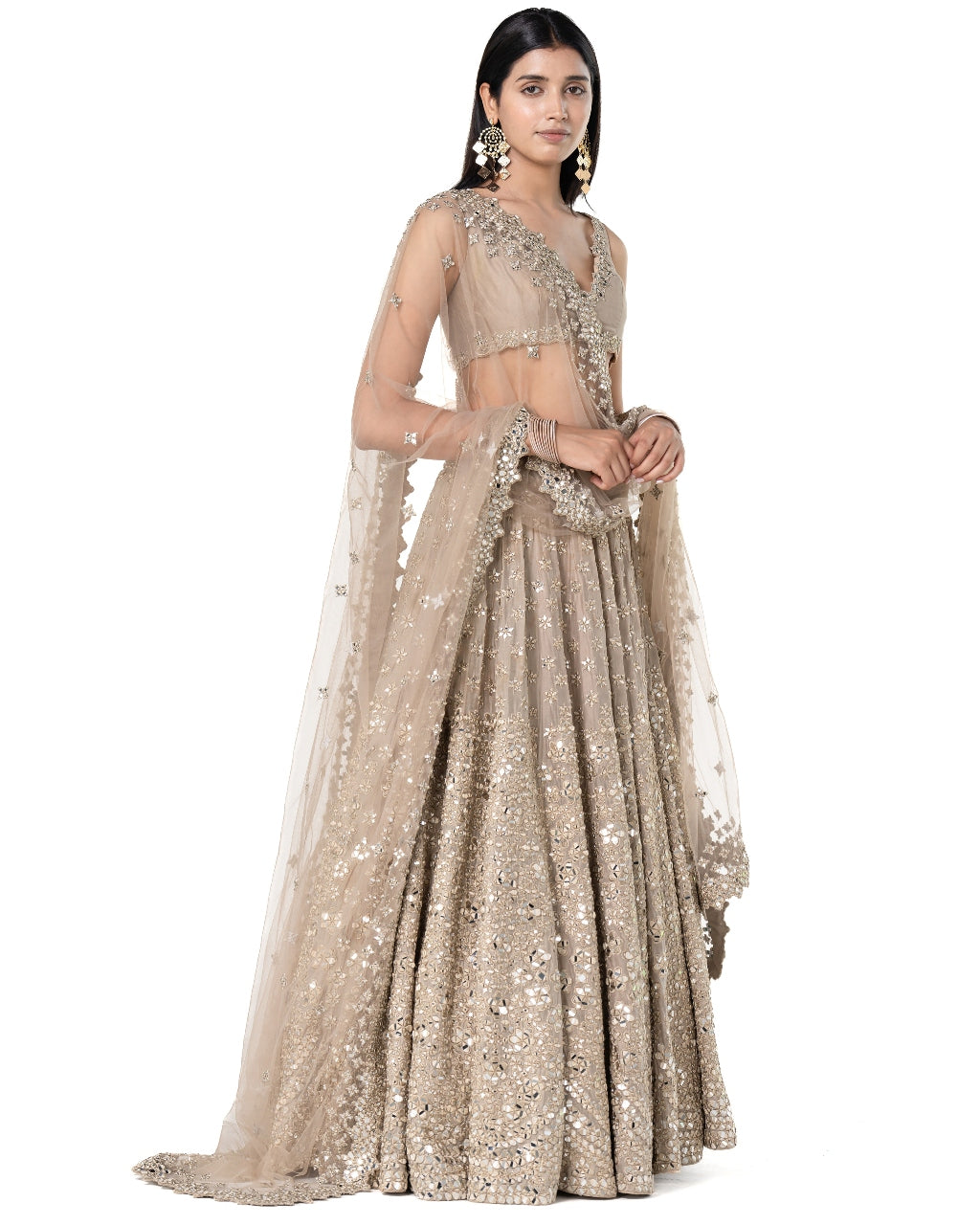 Moon Grey Sleeveless Embellished Lehenga Set