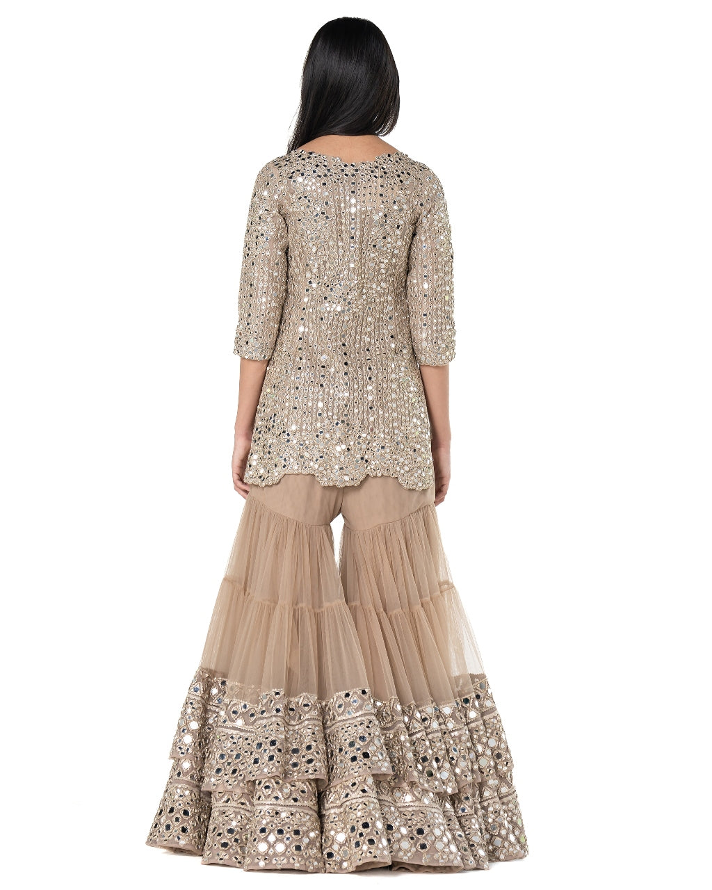 Beige Layered Gharara Set