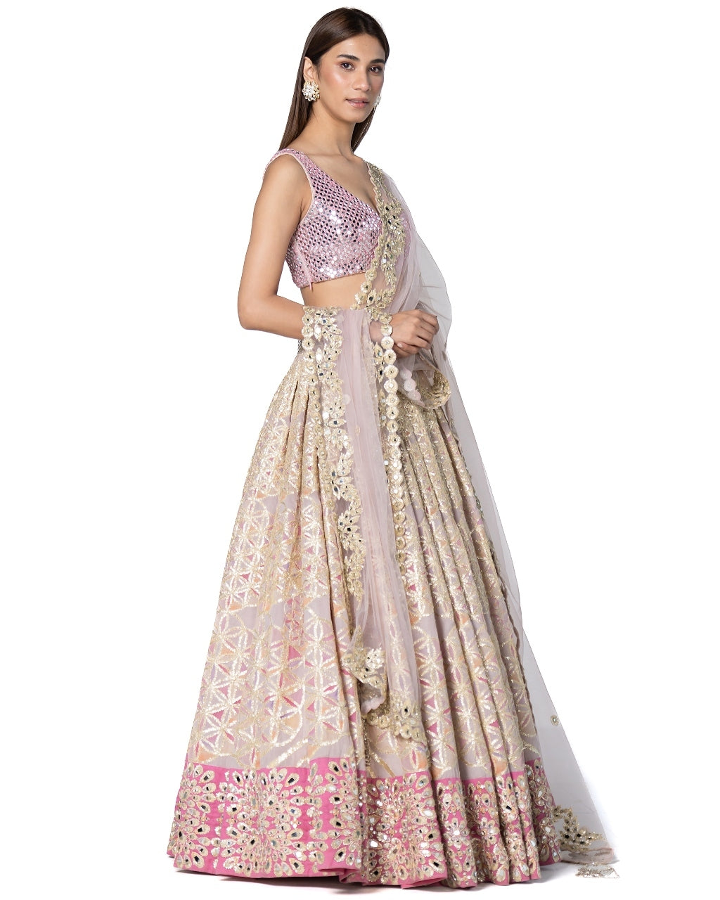 Hand Embroidered Blouse With Printed Lehenga Set