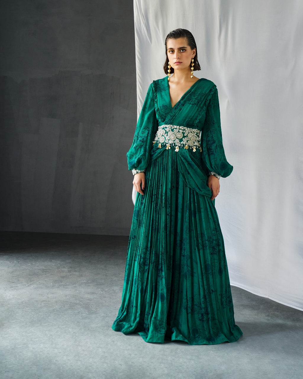 Teal Blossom Palazzo Sari By Bhumika Sharma