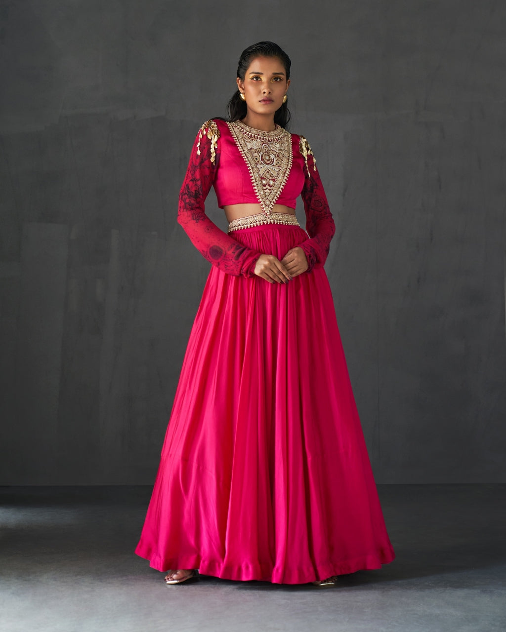 Fuchsia Lehenga & Embroidered Blouse Set By Bhumika Sharma
