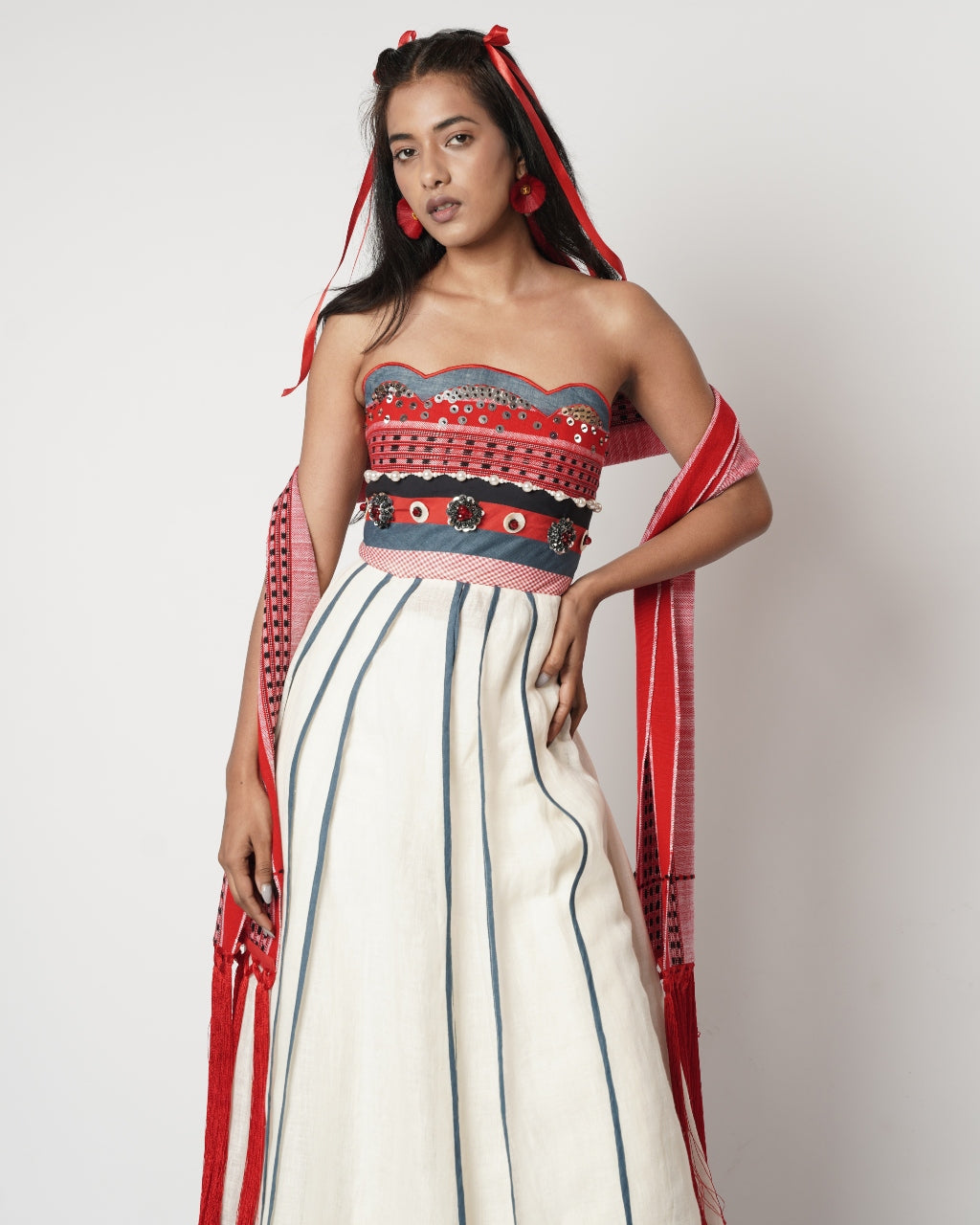 Mutli Panelled Scarf Corseted Kalidar Set