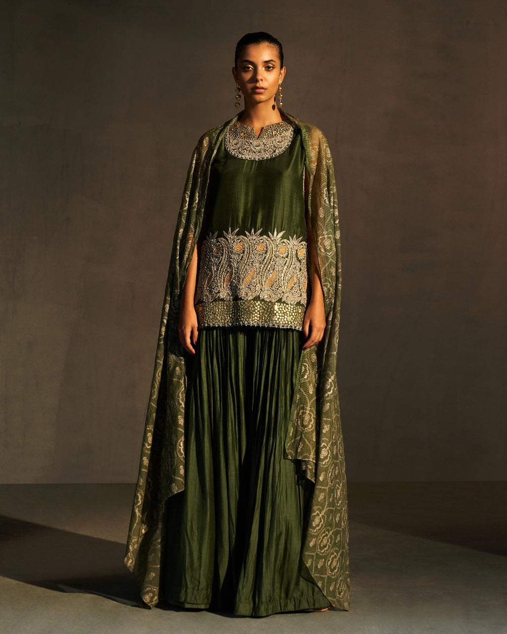 Green Embroidered Kurta & Sharara Set