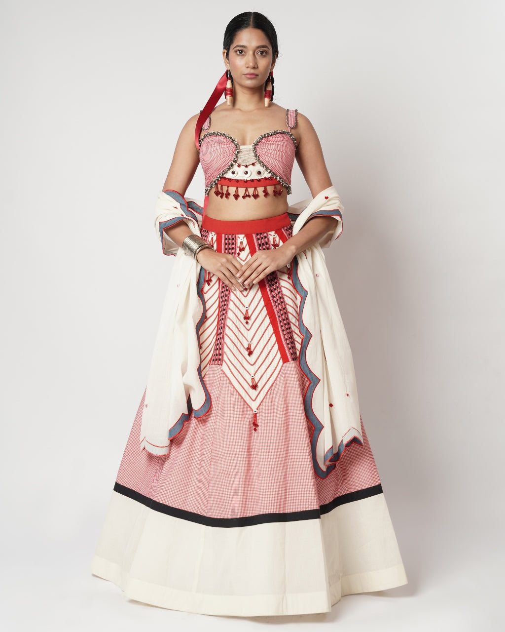 Gamcha Beaded Cord Lehenga Set