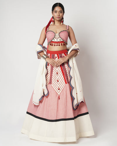 Gamcha Beaded Cord Lehenga Set