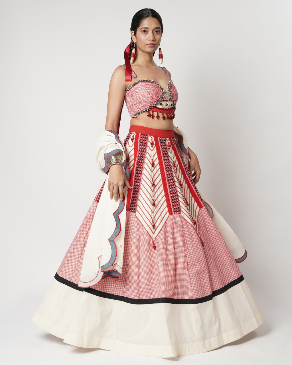 Gamcha Beaded Cord Lehenga Set