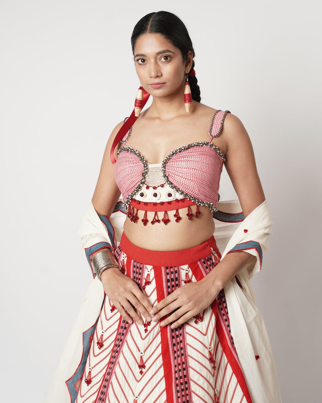 Gamcha Beaded Cord Lehenga Set