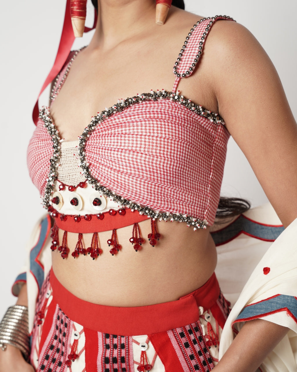 Gamcha Beaded Cord Lehenga Set