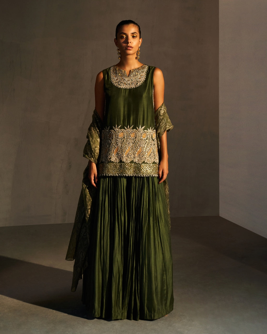 Green Embroidered Kurta & Sharara Set