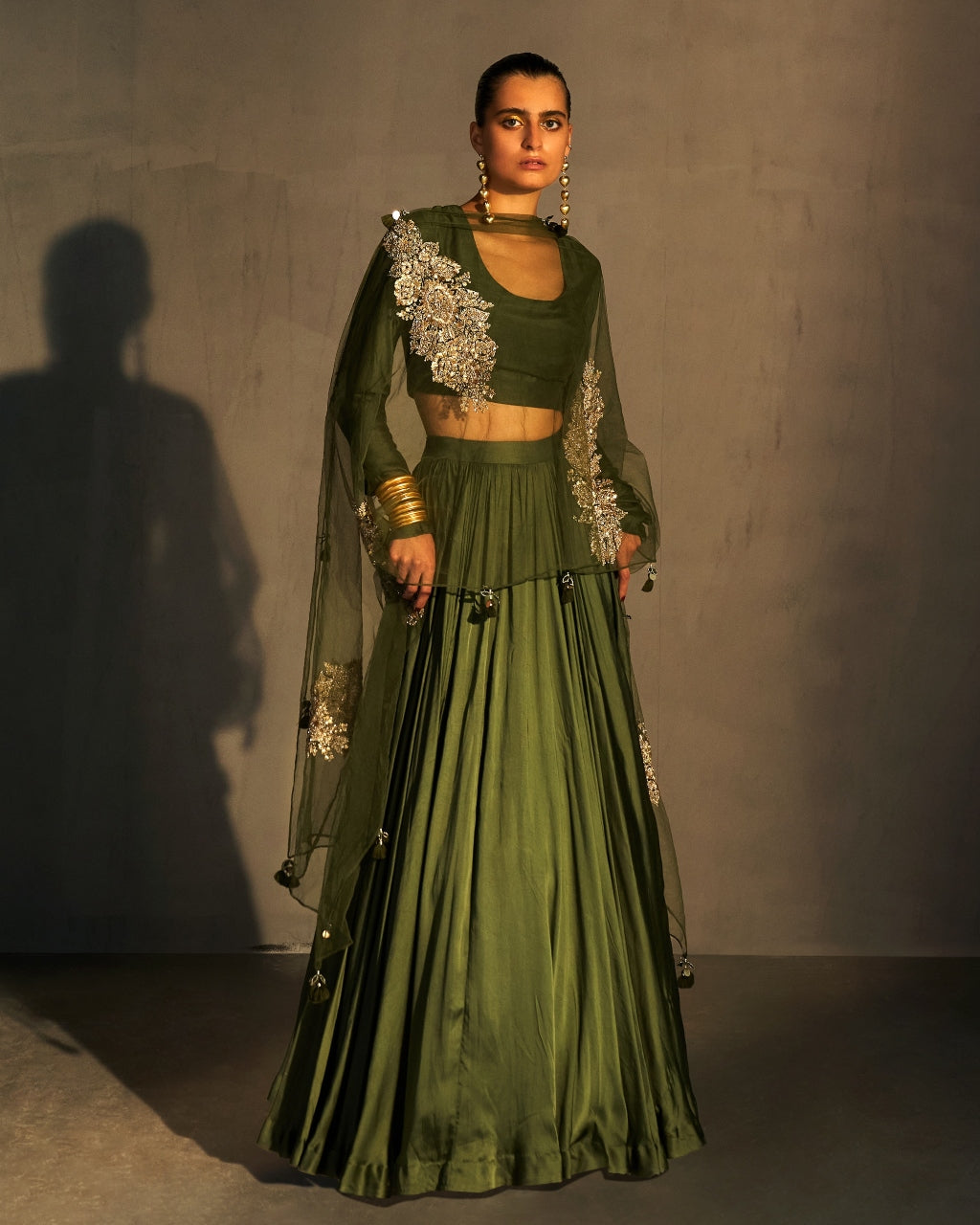 Green Lehenga & Blouse With Embroidered Dupatta