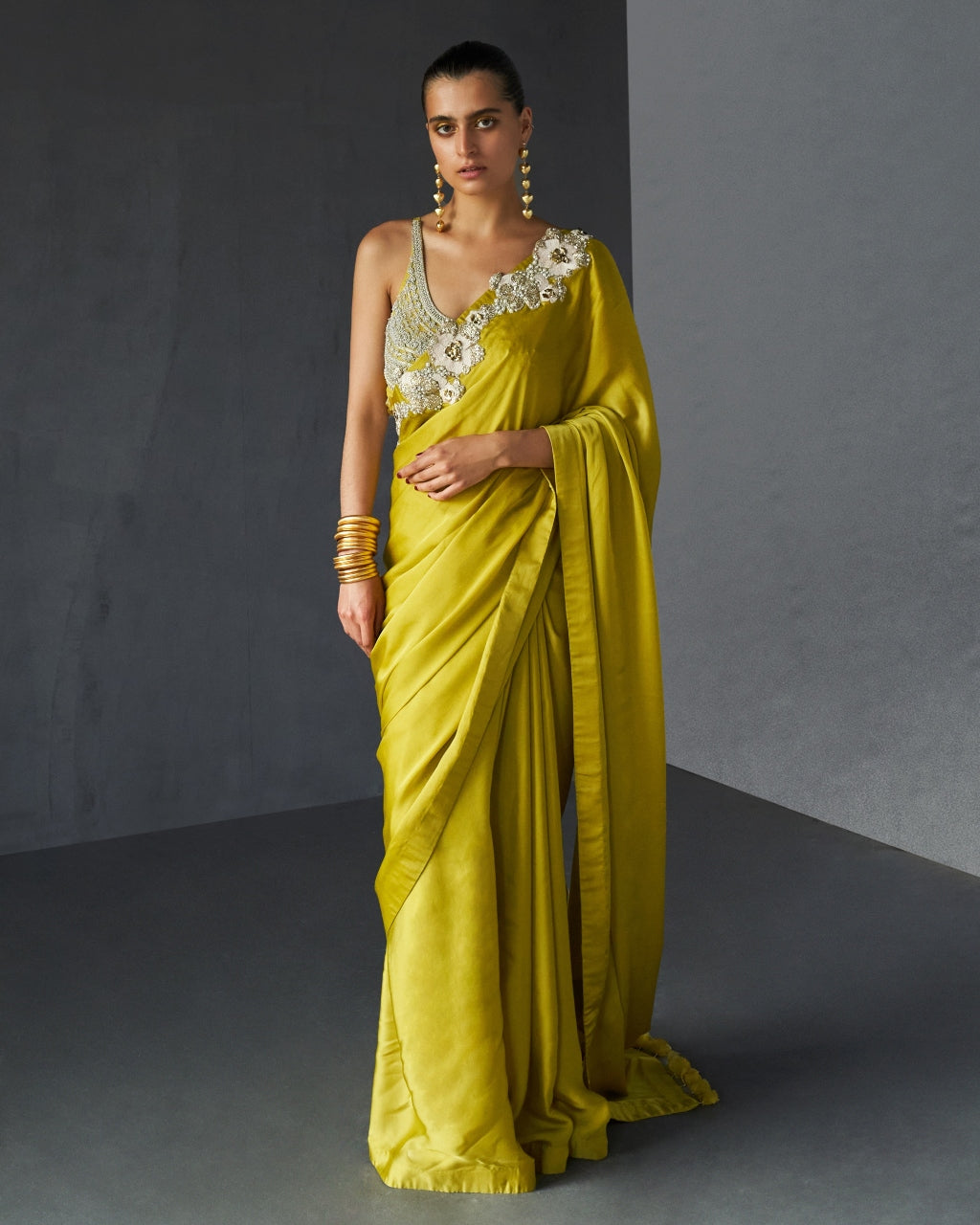 Yellow Embroidered Sari By Bhumika Sharma