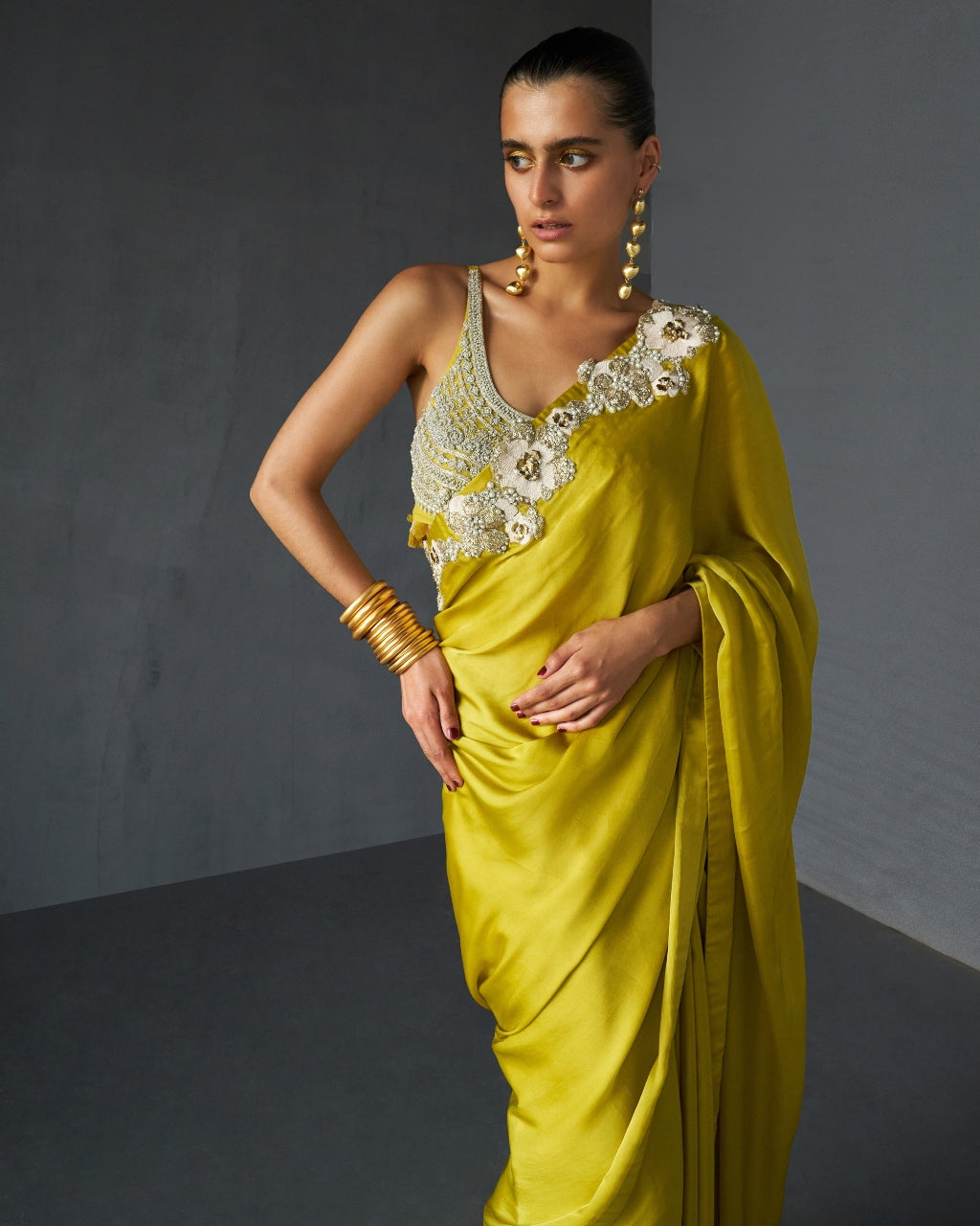 Yellow Embroidered Sari