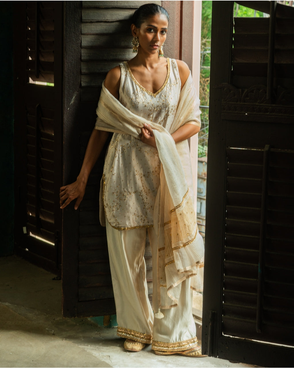 Embroidered Silk Tunic Set