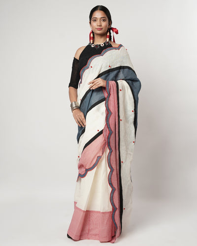 Gamcha Colour Block Scallop Sari Set
