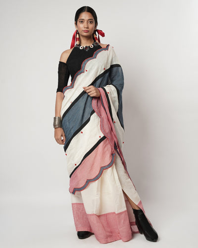 Gamcha Colour Block Scallop Sari Set