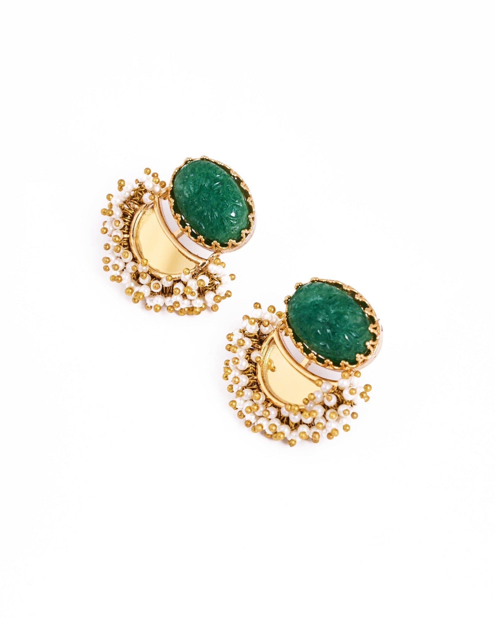 Surya Darpan Studs In Green Onyx