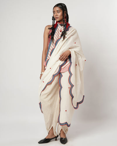 Cerulean Scalloped Dhoti Sari