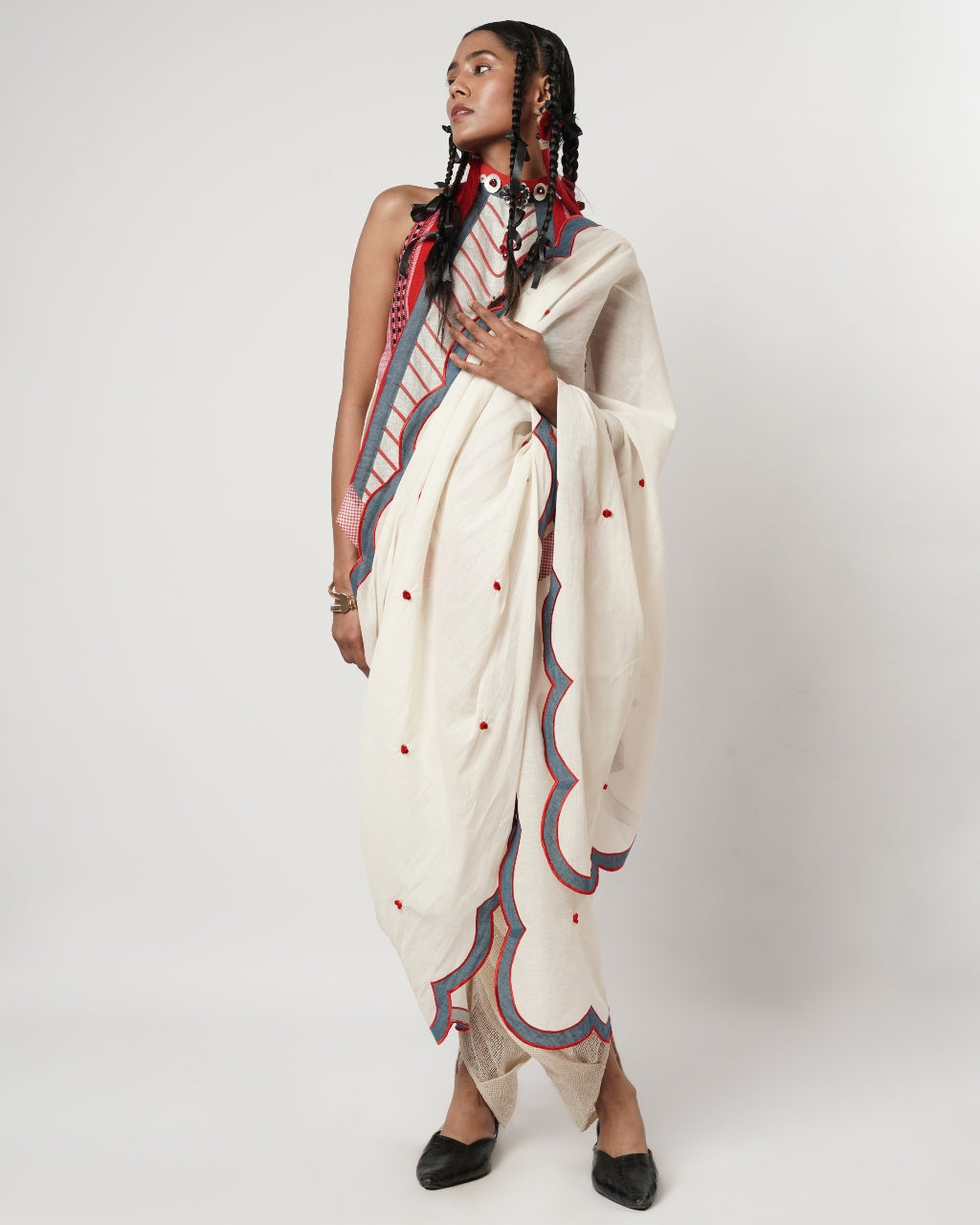 Cerulean Scalloped Dhoti Sari