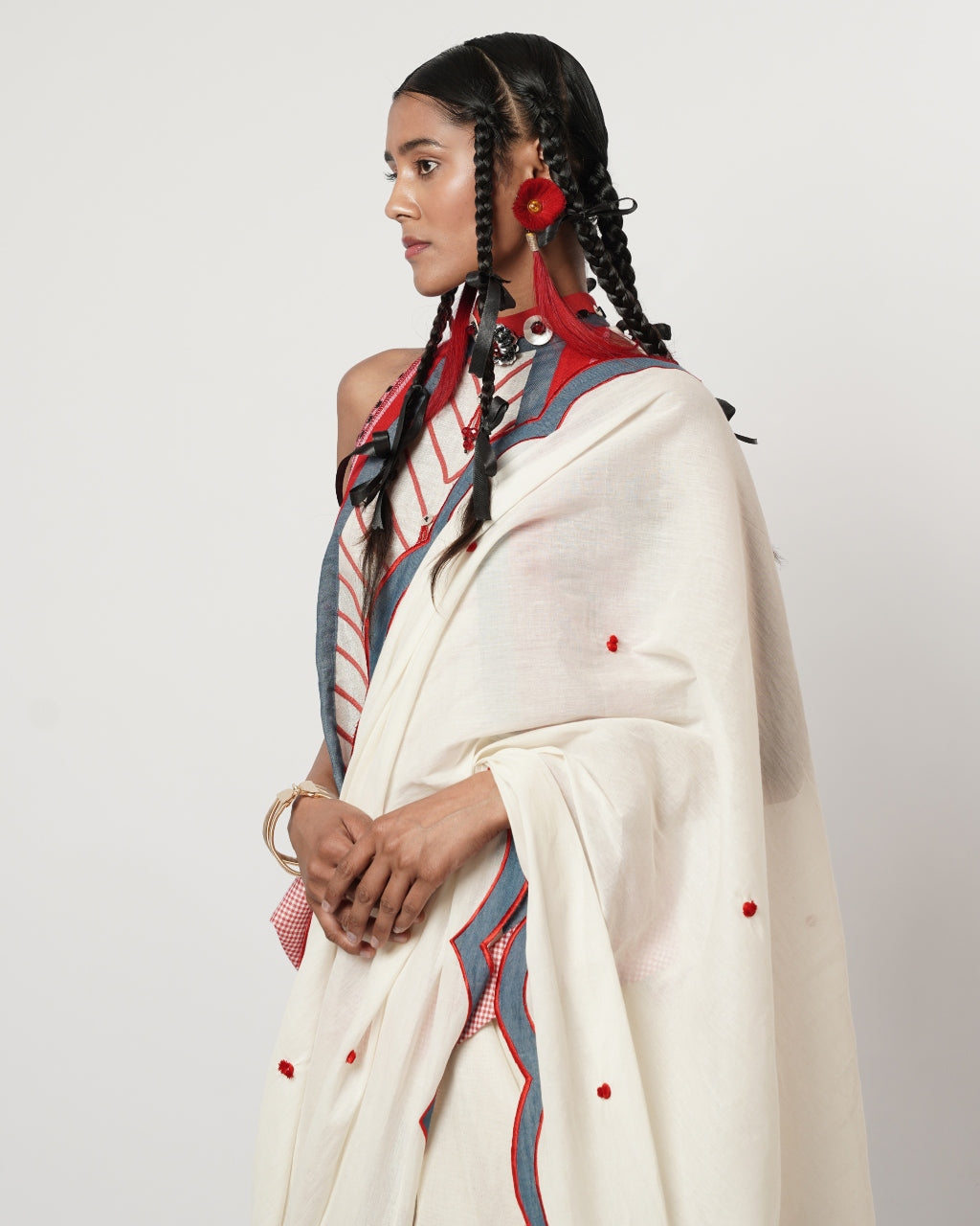 Cerulean Scalloped Dhoti Sari