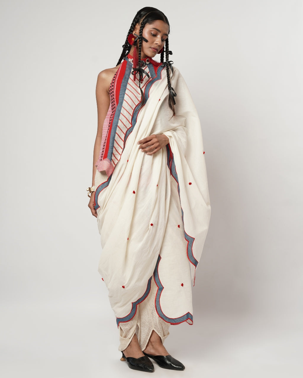 Cerulean Scalloped Dhoti Sari