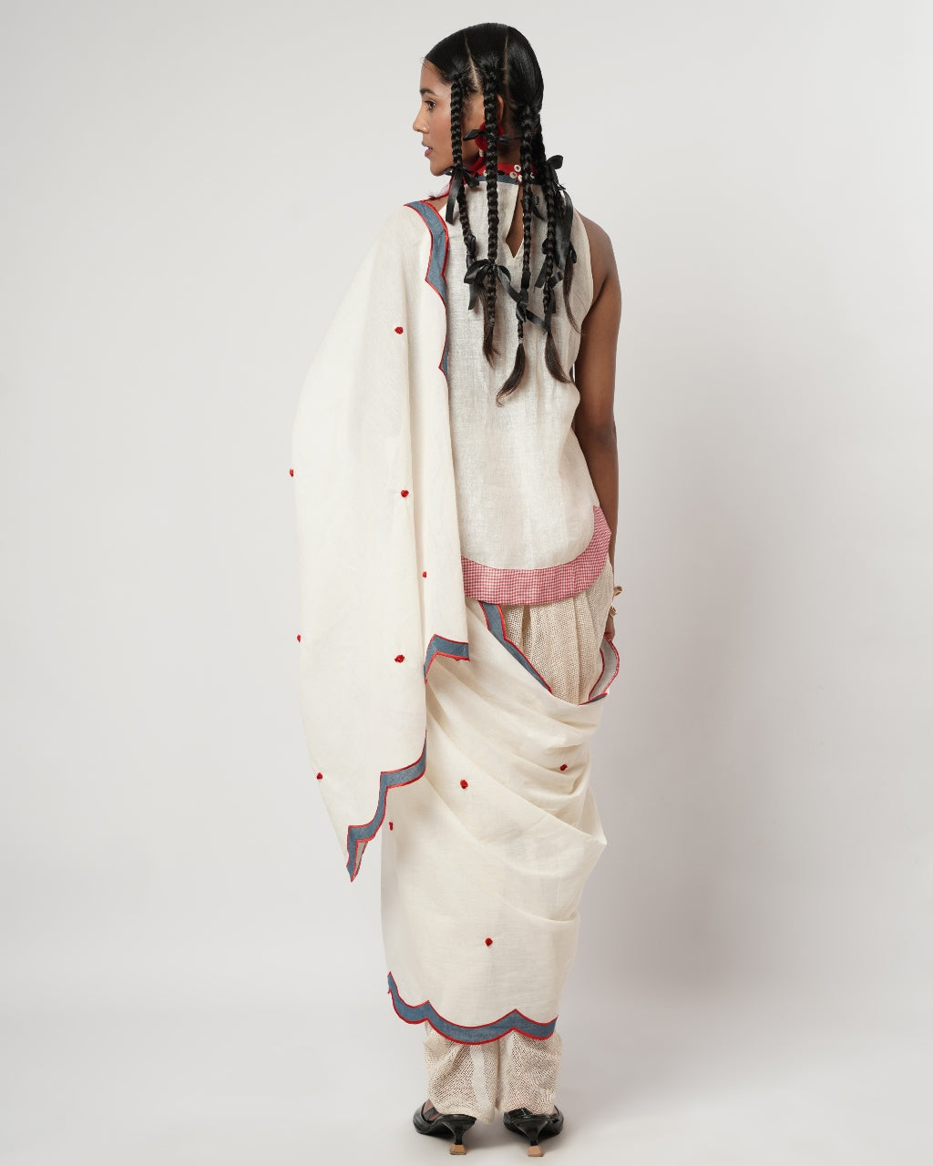 Cerulean Scalloped Dhoti Sari
