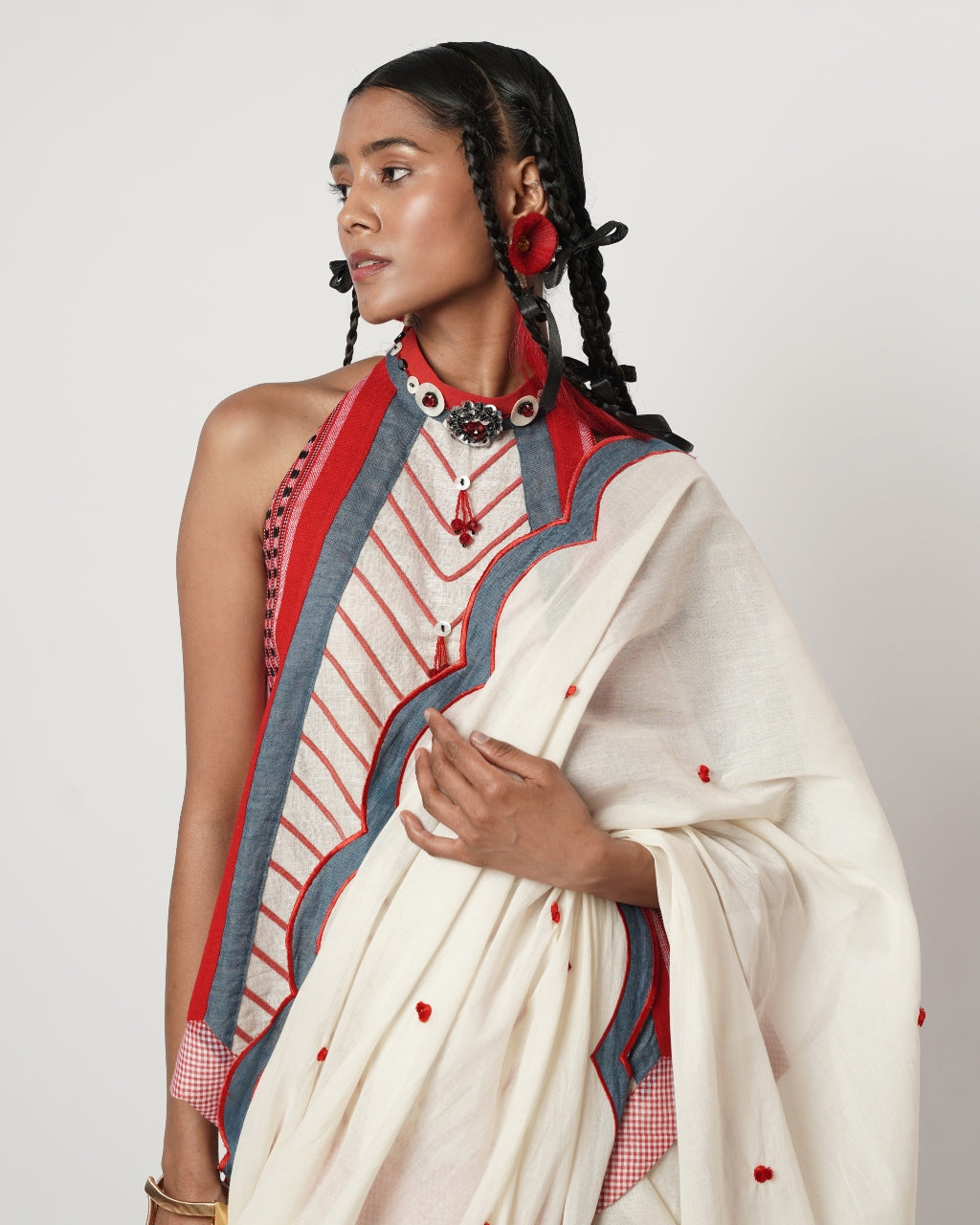 Cerulean Scalloped Dhoti Sari