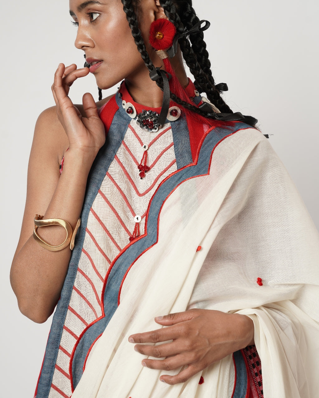 Cerulean Scalloped Dhoti Sari