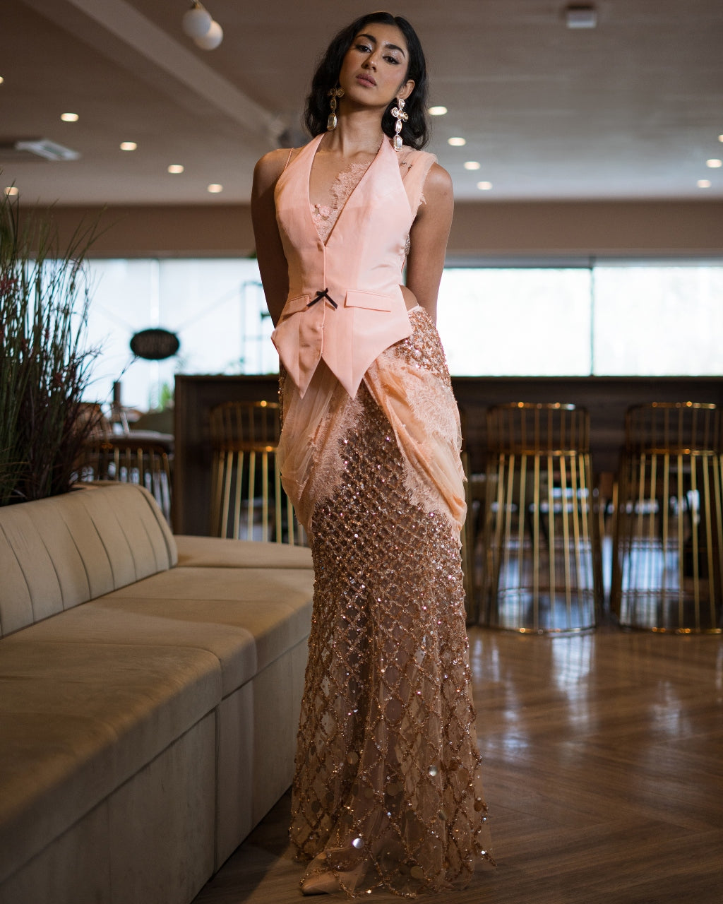 Forbidden Peach Sari Set