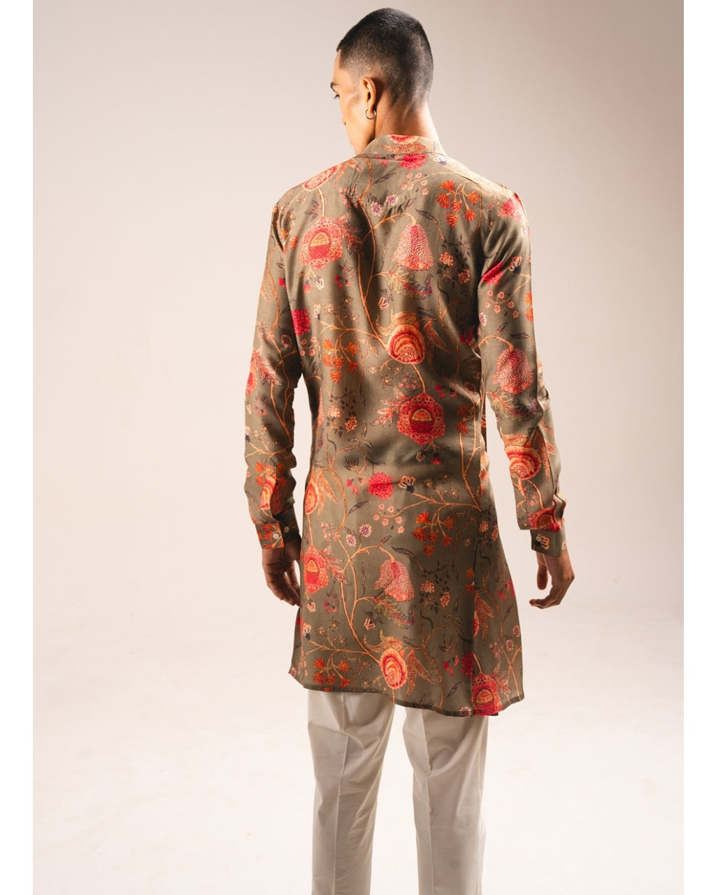 Khakhi Garden Of Eden Pleated Kurta Pyjama Set