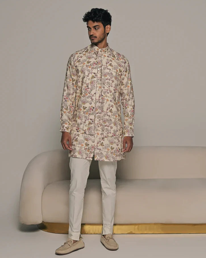 Crema Bandi With Matching Kurta Pajama Set