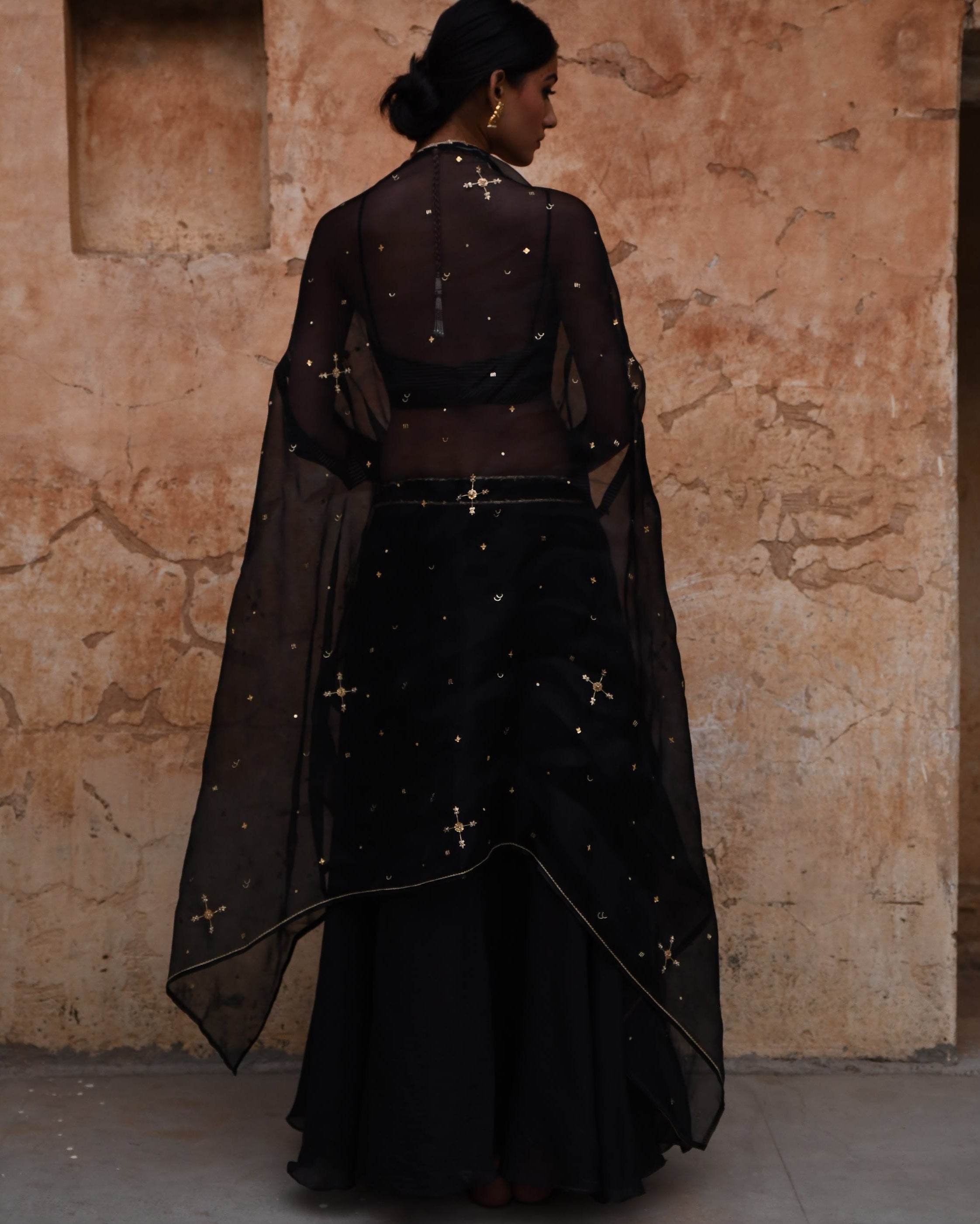 Black Tissue Striped Sari With Blouse