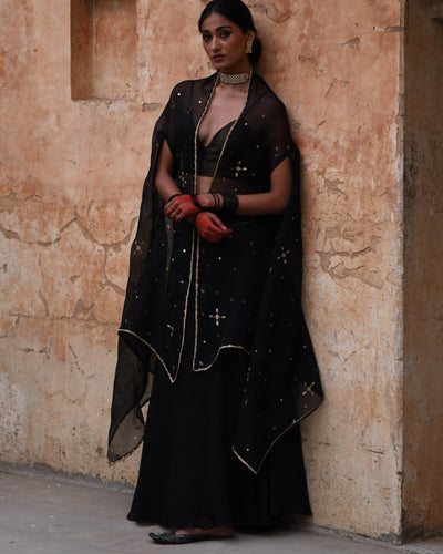 Black Cape And Skirt Set