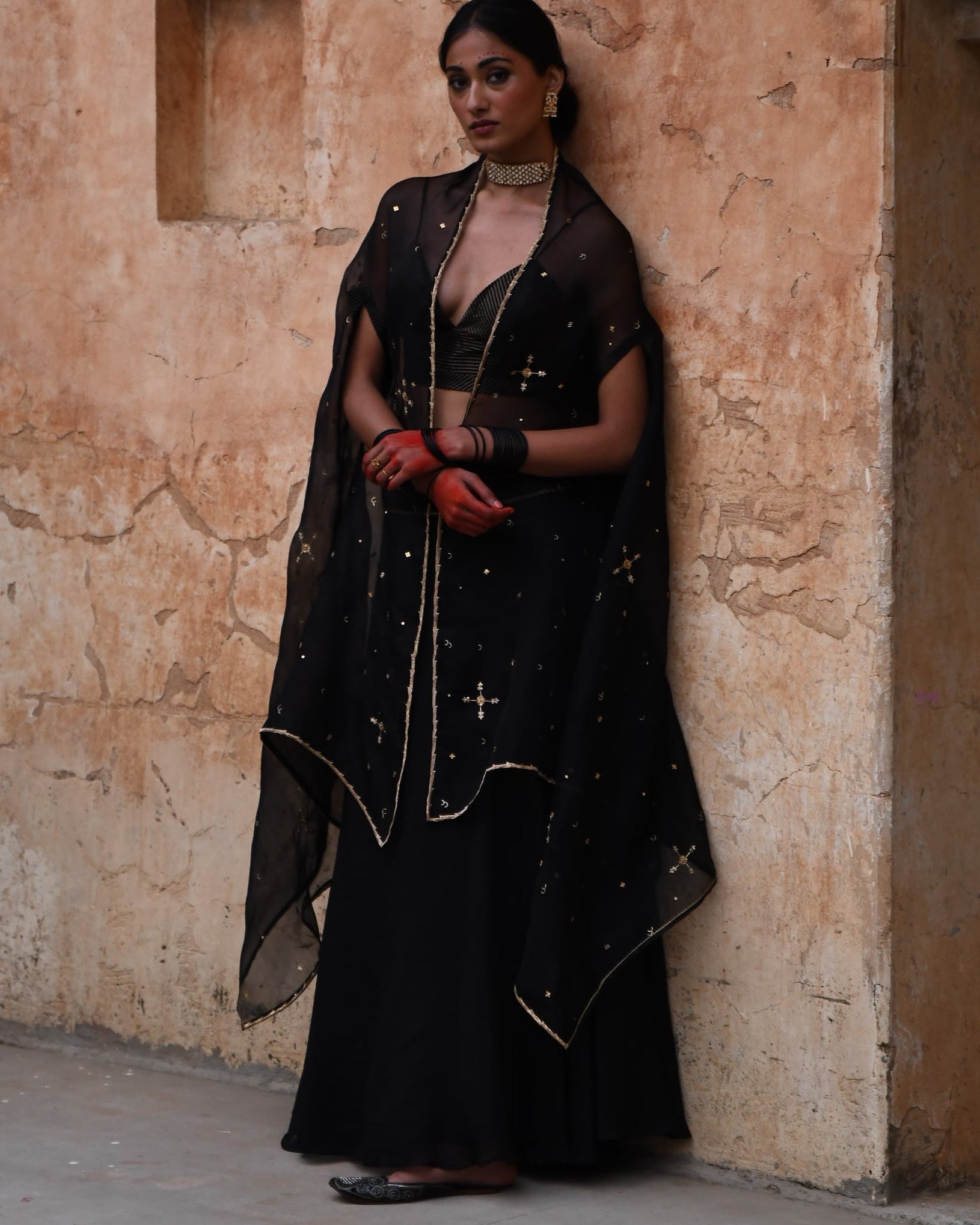 Black Cape And Skirt Set