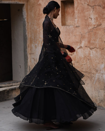 Black Cape And Skirt Set